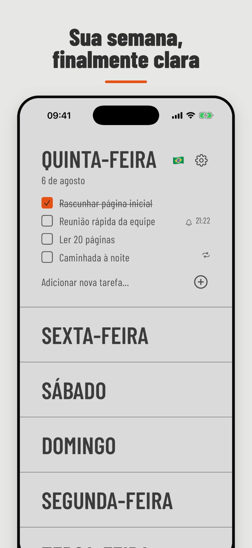 Weeklane no iPhone mostrando a visão de sete dias com hoje expandido