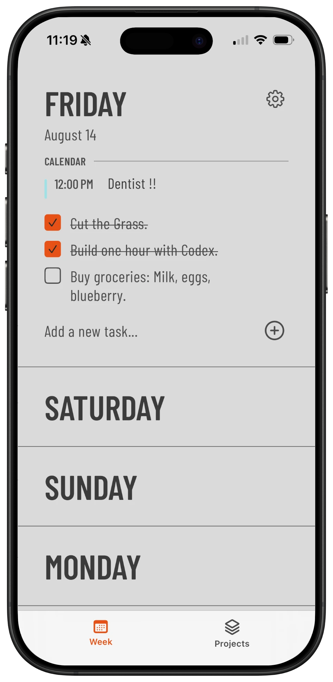Weeklane mostra gli eventi del calendario sopra le attività del giorno