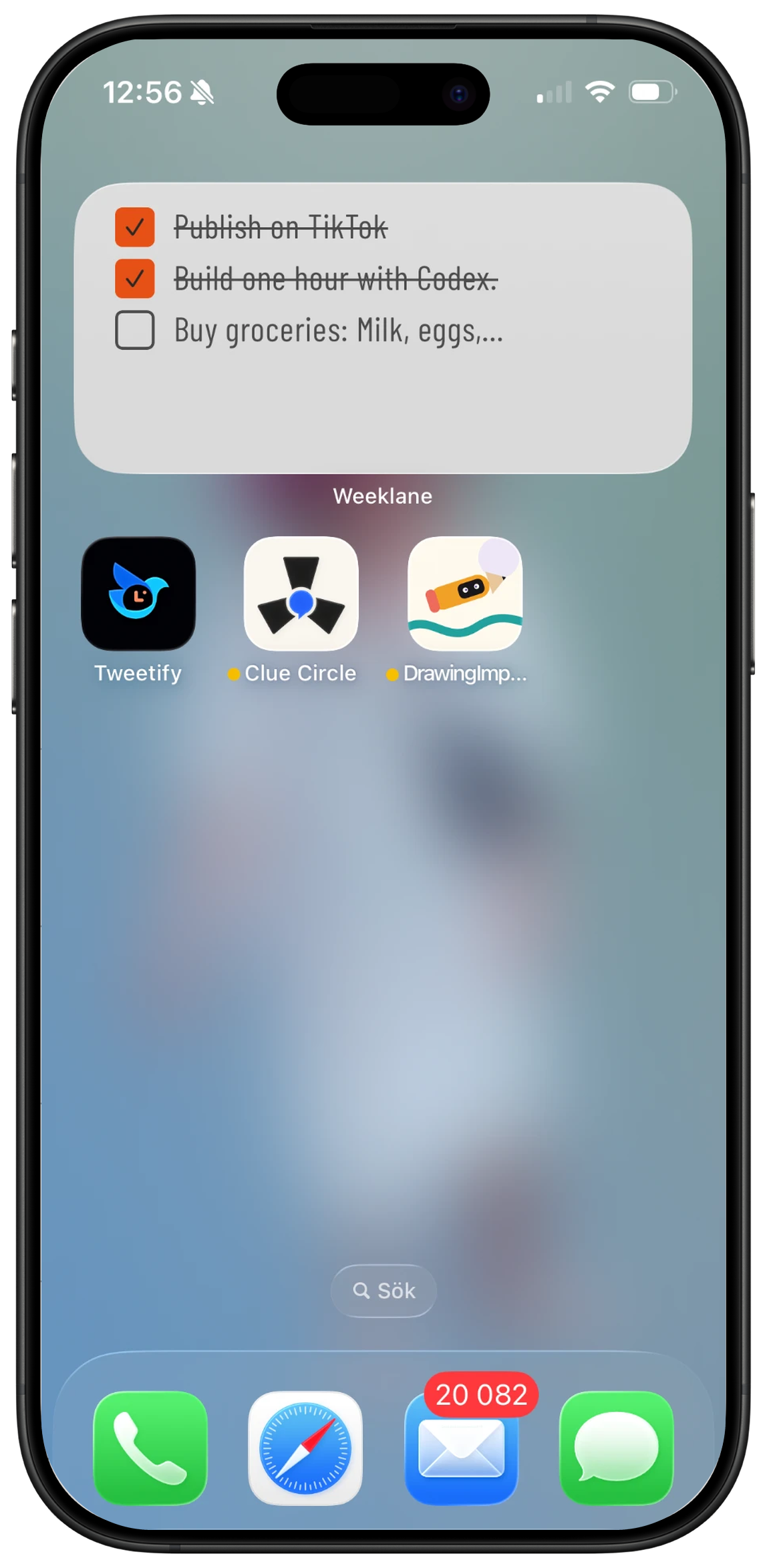 Widget Weeklane nella schermata Home con le attività di oggi